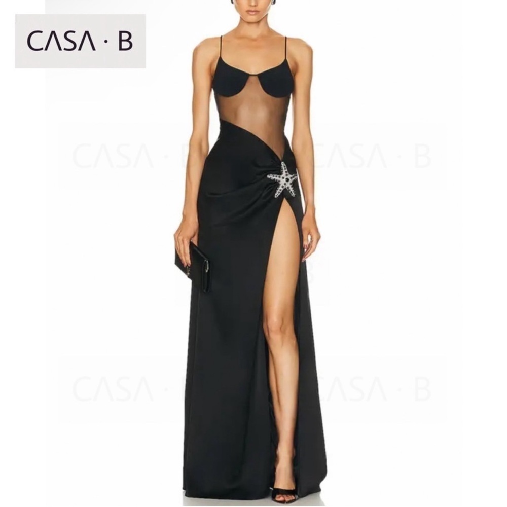 NEW! to CASA B💫|Starfish Embellished Glamorous Mesh Bustier High Slit Maxi Gown - Picture 7 of 13